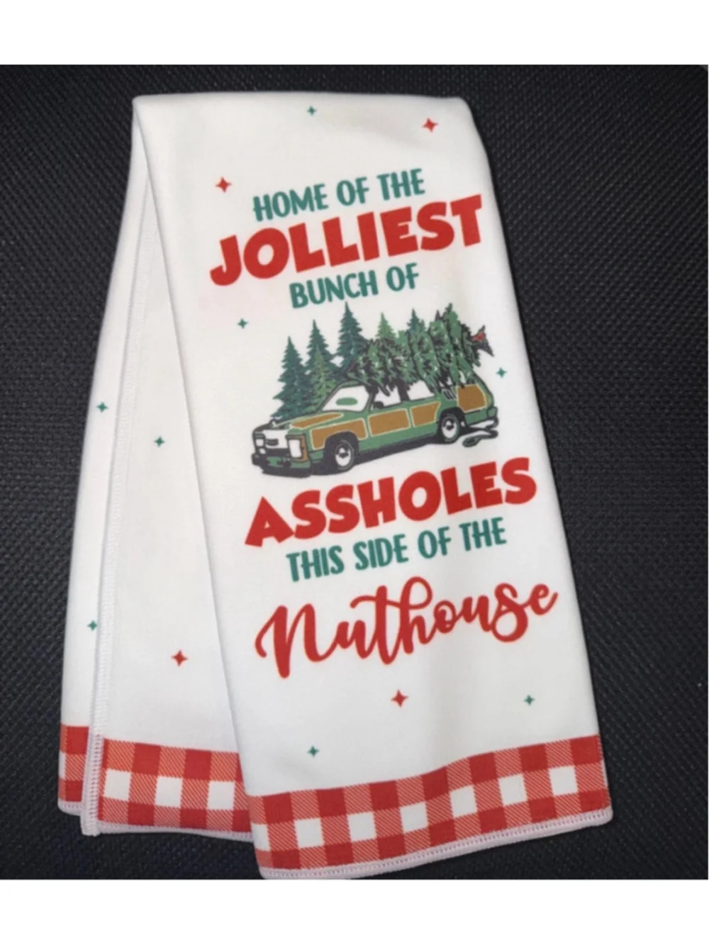 Funny Christmas Vacation Kitchen Towel Jolliest Bunch of Assholes Holiday Dish T